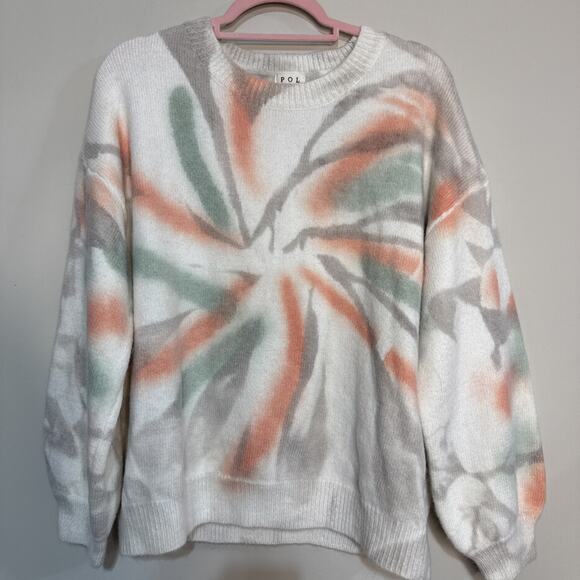 Pol Autumn Dreams Tie Dye Sweater Ivory Green Peach Tan Size M - Picture 9 of 10